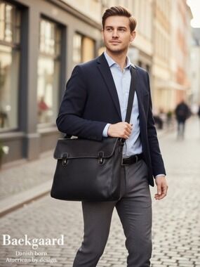 Baekgaard Leather Messenger Bag Black Danish Minimalist Laptop Crossbody
